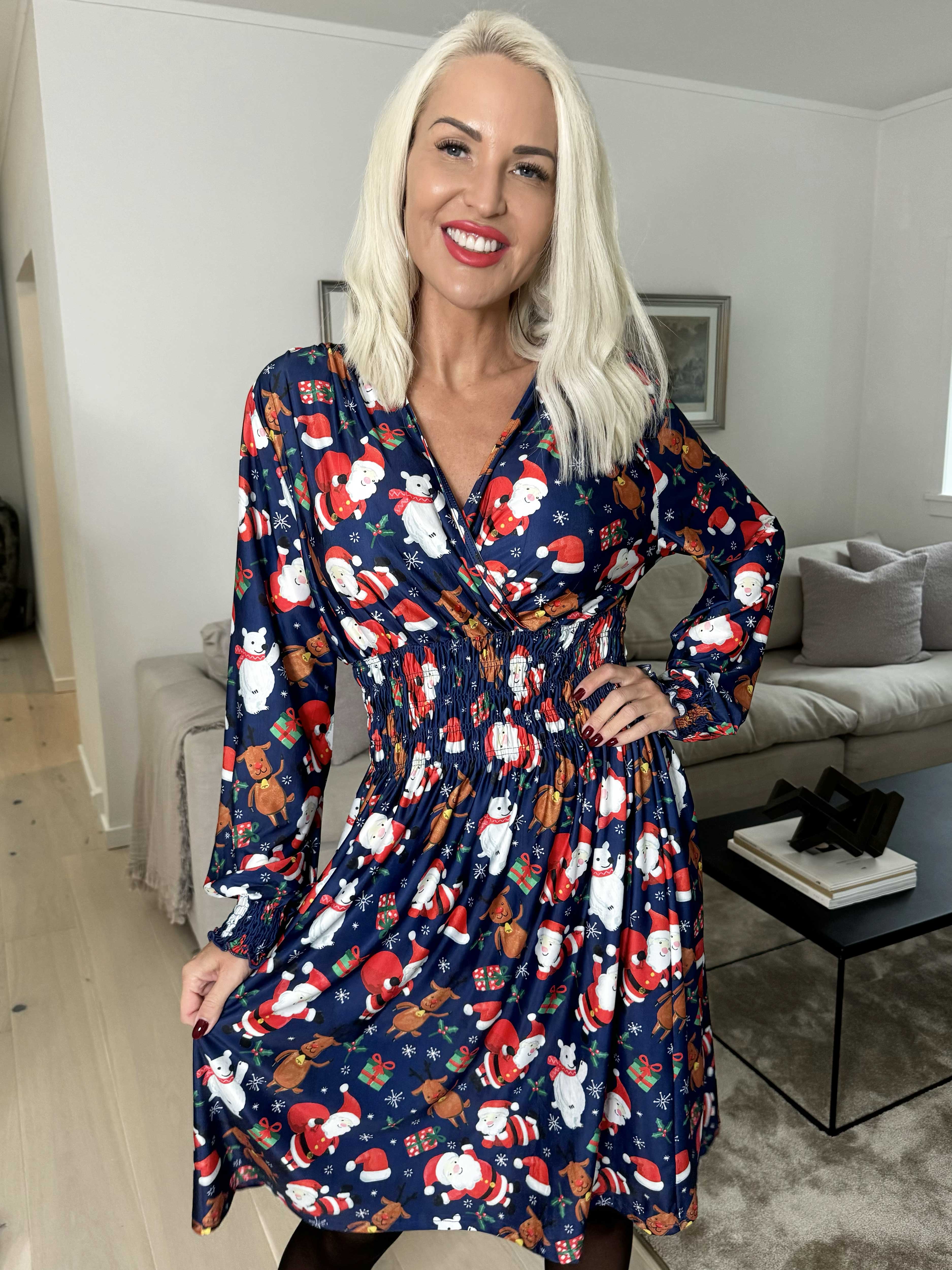 Pams Christmas Short L/S - Elastisk klänning med jultryck